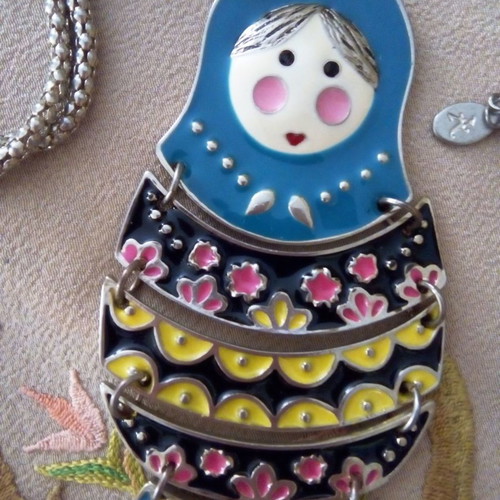 Matryoshka pendant with enamel like new, large, multicolored