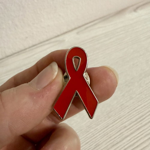 Red Ribbon metal pin, HIV AIDS awareness symbol