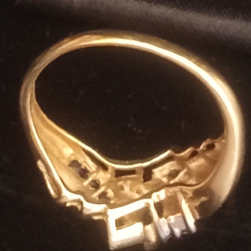 Gold ring with sapphire and diamond, like new, 10k vintage cocktail