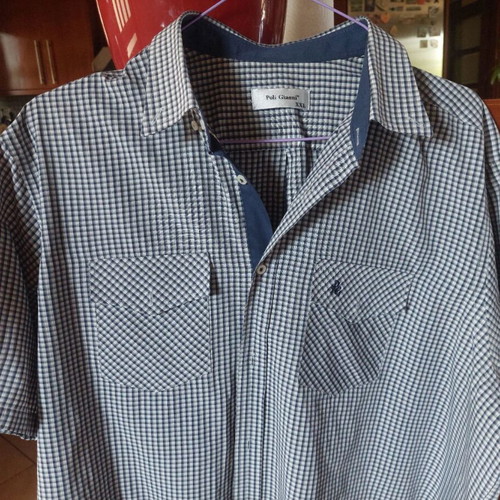 Poli Gianni XXL men's checked short-sleeve shirt navy white like new