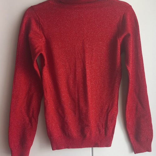 Festive red sweater with silver thread, one size