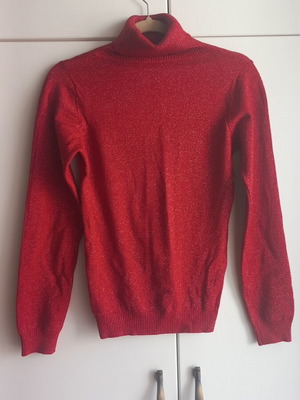 Festive red sweater with silver thread, one size