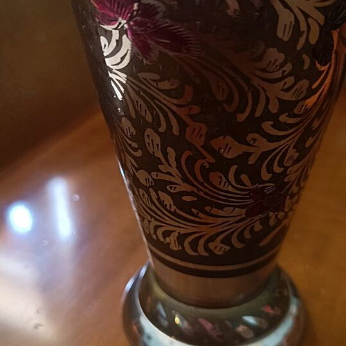 Vintage metal vase made of brass with embossed designs like new