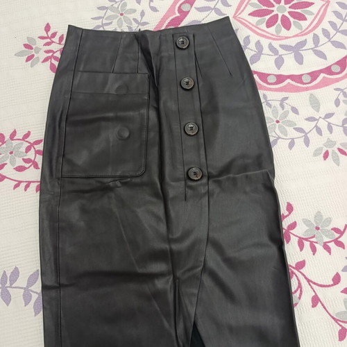 Stradivarius Black Midi Leather-Look Skirt Size XS 34 Like New