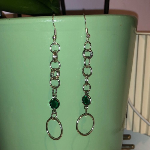 Poison Ivy handmade gothic Y2k boho earrings new, green silver