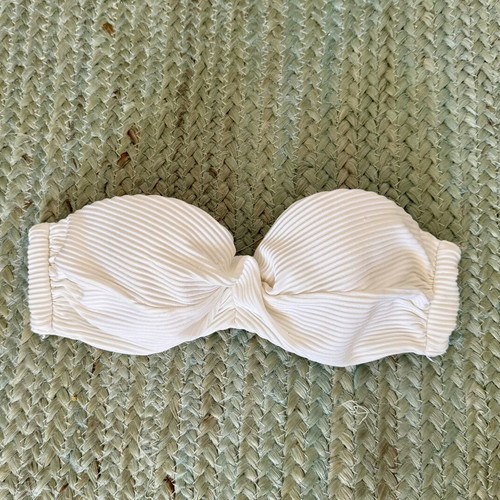 White Ribbed Bandeau Bikini Top used, strapless, adjustable back