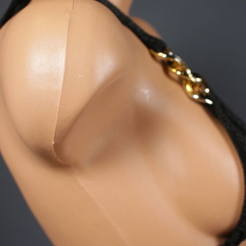 Black glitter two-piece bikini with gold rings and stones new