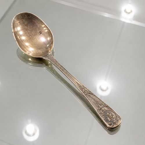Vintage Set of 6 Silver-Plated Dessert Spoons USSR used