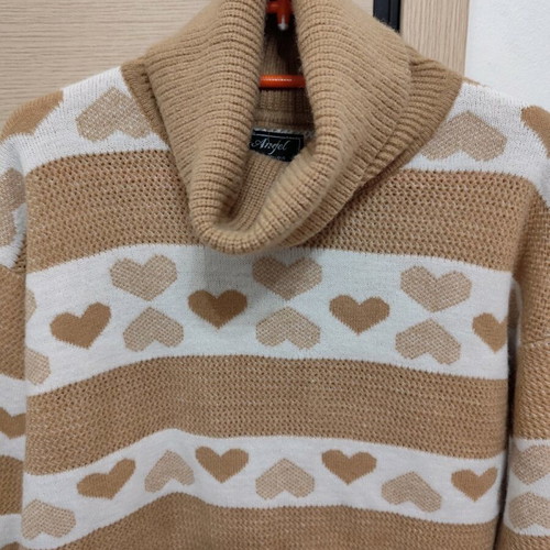 Turtleneck blouse dress new, one size, beige and brown