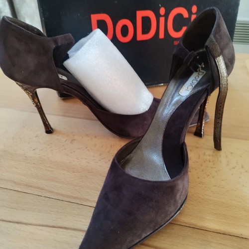 DoDiCi women's pumps size 38, dark brown suede, 10cm stiletto heel