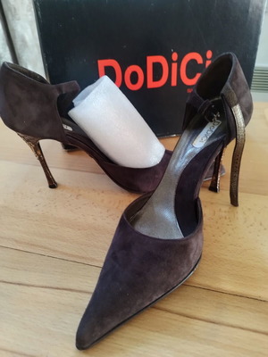 DoDiCi women's pumps size 38, dark brown suede, 10cm stiletto heel