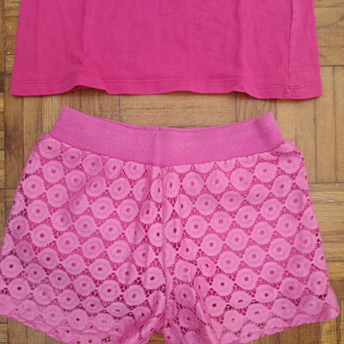 Benetton pink set with Trax shorts and shirt, used, size 5-6 years