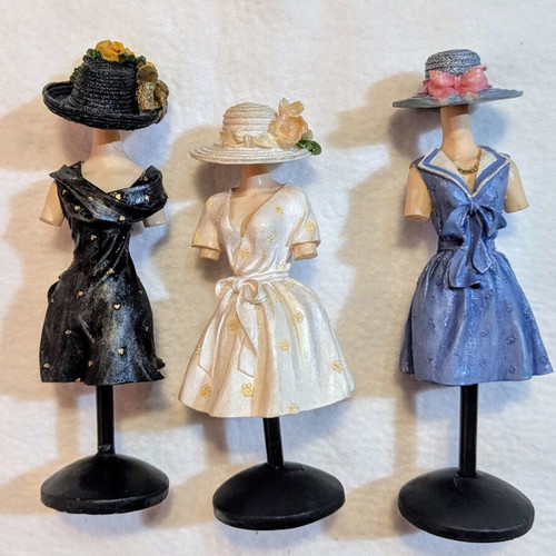 Set of 3 Vintage Decorative Fashion Mannequin Figures, Resin