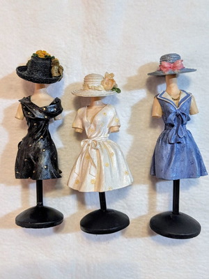 Set of 3 Vintage Decorative Fashion Mannequin Figures, Resin