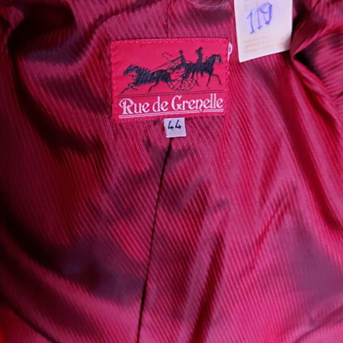 Wool coat Rue de Grenelle with hood and natural fur like new, red XL-XXL