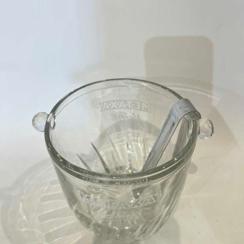 Metaxa glass ice bucket with tongs used