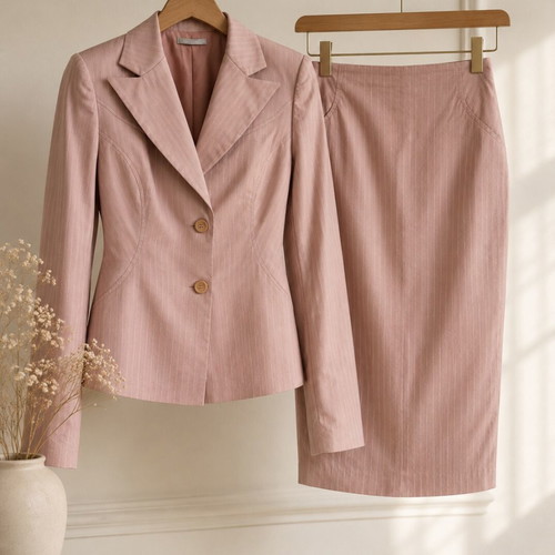 Kenté women's suit used, dusty pink pinstripe set with skirt