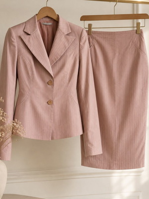 Kenté women's suit used, dusty pink pinstripe set with skirt