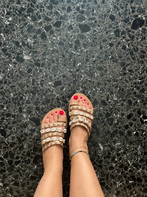 Beige sandals with shells by Fred like new