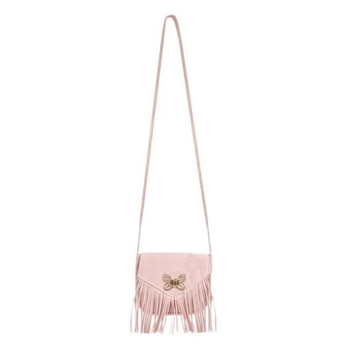Children's pink suede bag with butterfly and fringes, new
