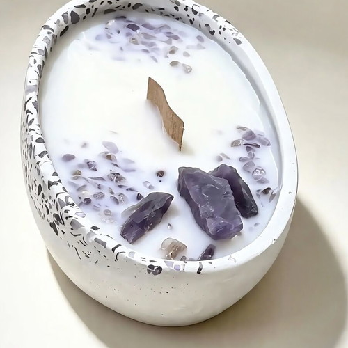 Original Art Set with Terrazzo Amethyst Candle and Botanical Wax Sachet