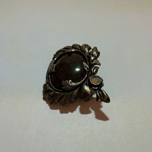 Vintage Sterling Silver 925 Brooch Pin with Natural Jasper Stone, used