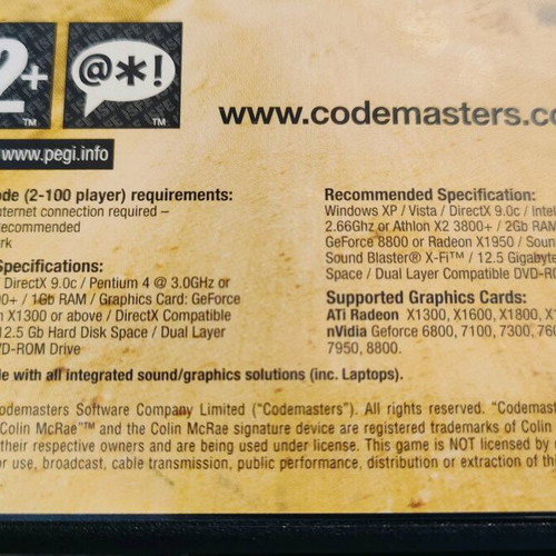 Colin McRae DiRT PC DVD used in very good condition
