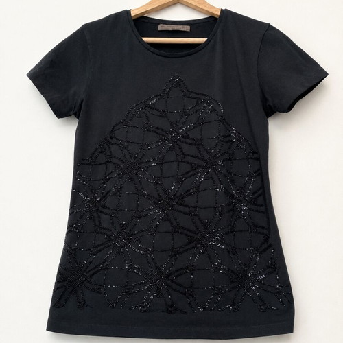 Zara Collection black top with beads and embroidery Large like new