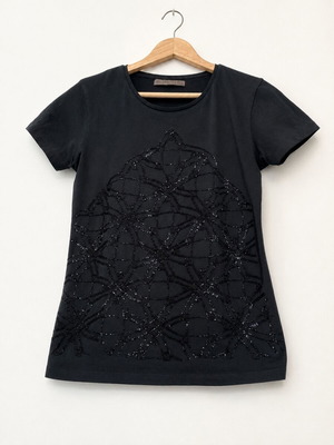 Zara Collection black top with beads and embroidery Large like new