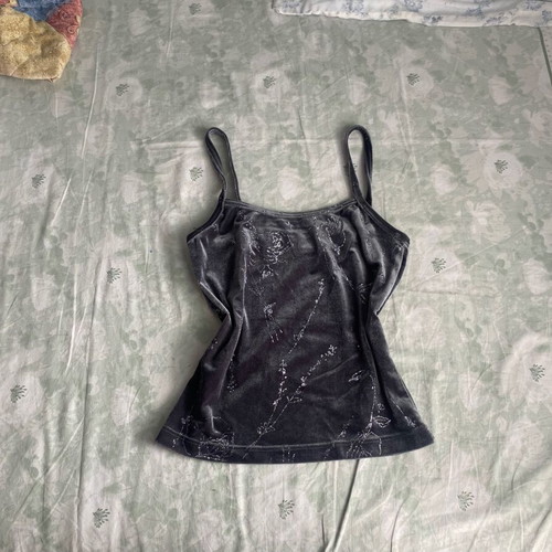 90s vintage velvet top with rhinestones new, gray and green