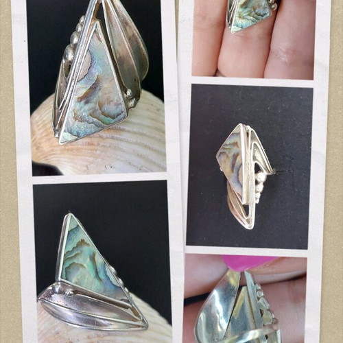 Silver ring 925 with natural abalone shell, used