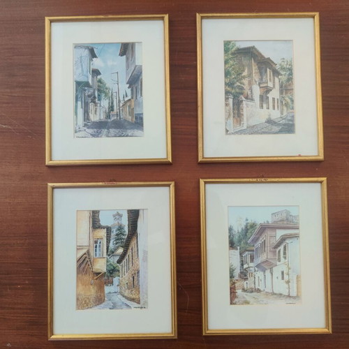 Watercolors by H. Christodoulidis, pack of 4, like new, framed