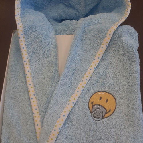 Children's bathrobe with hood new, sky blue with Smileyworld embroidery