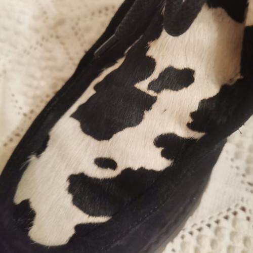 M&S women's ankle boots genuine suede leather with black and white pony skin, size 39