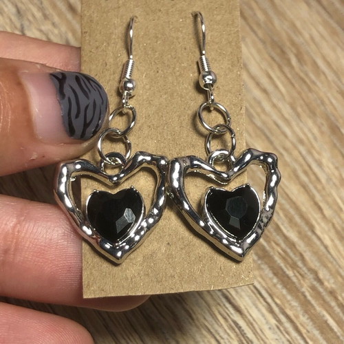 Handmade heart earrings new, punk rock emo gothic style