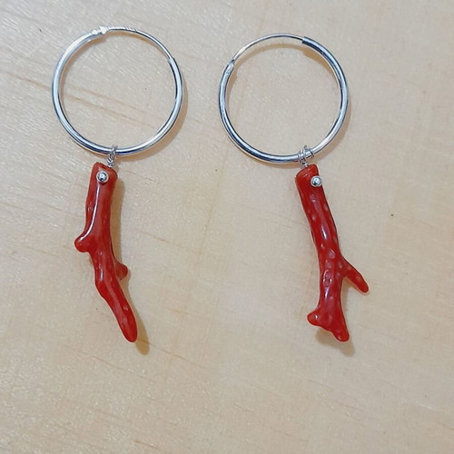 Silver 925 earrings with coral, new