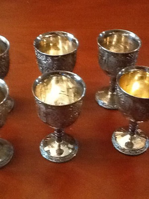 Silver-plated liqueur glasses used, set of 6, 1970s vintage