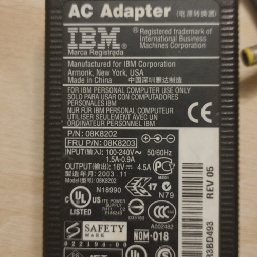 IBM AC Adapter 08K8202 16V 4.5A 72W used