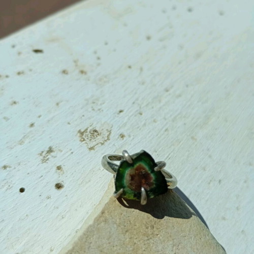 Silver ring with watermelon tourmaline 925, handmade, adjustable