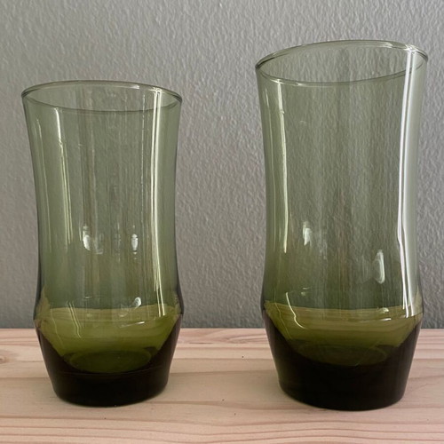 Set of two used Libbey Tawny Apollo vintage green glasses