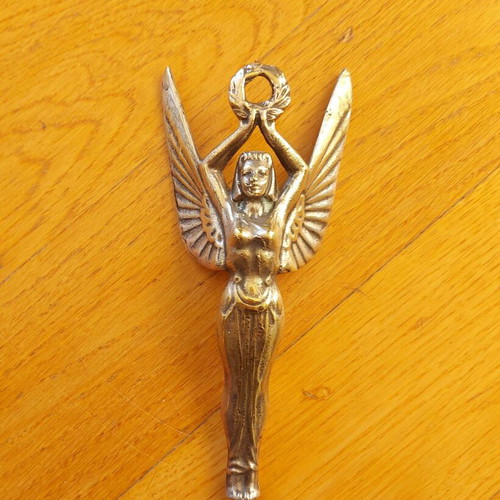 Winged Nike figure used, antique 1920-30, brass chrome plated car hood ornament