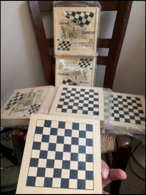 Пътни настолни игри нови, дървен комплект с дама, шах, домино, микадо