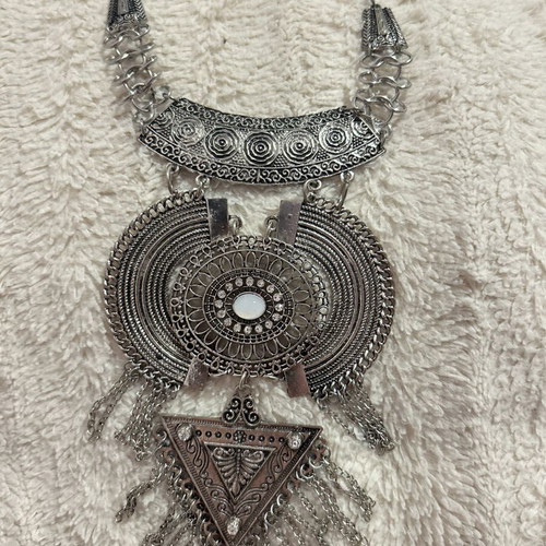 Boho Vintage Statement Necklace Silver with Hanging Elements new
