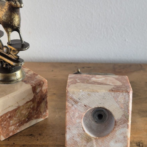 Art Deco brass sheep bookends, original pair on marble bases