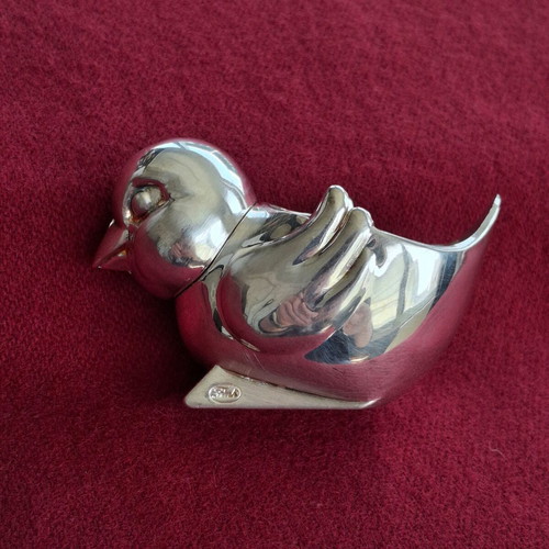 Silver-Plated Egg Cup used, vintage stylized bird design