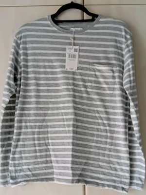 Mango striped long-sleeve teen shirt S new, white gray