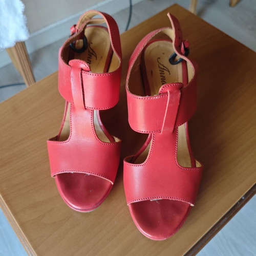 Anna F leather sandals used, red, size 35.5