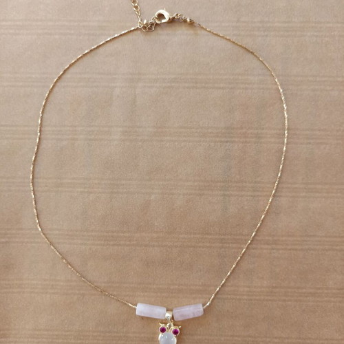 Necklace owl new with rose quartz and zircon stones
