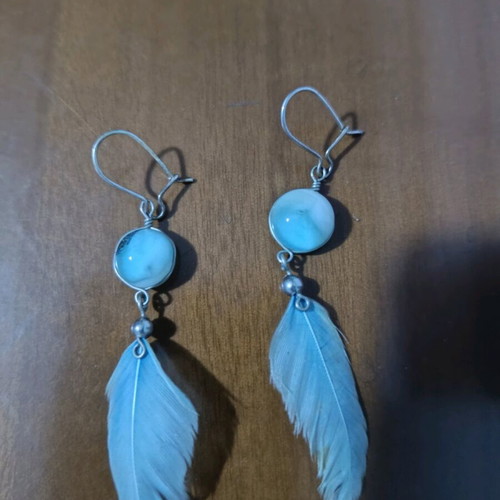 Earrings used with fake stone and feather, turquoise