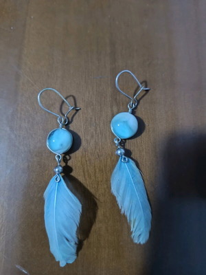 Earrings used with fake stone and feather, turquoise